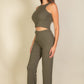 Ribbed Cropped Top And Bootcut Pants Sets