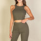 Ribbed Cropped Top And Bootcut Pants Sets