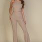 Ribbed Cropped Top And Bootcut Pants Sets