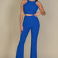 Ribbed Cropped Top And Bootcut Pants Sets