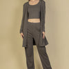 Flat Back Rib 3 Pieces Cami Top With Pants And Long Cardigan Set