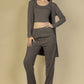 Flat Back Rib 3 Pieces Cami Top With Pants And Long Cardigan Set