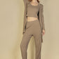 Flat Back Rib 3 Pieces Cami Top With Pants And Long Cardigan Set