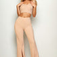 Bustier Crop Top & Front Slit Wide Leg Pants Set