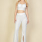 Bustier Crop Top & Front Slit Wide Leg Pants Set