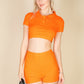 Ribbed Collared Short Sleeve Crop Top & Shorts Set