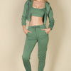 French Terry Cropped Cami With Zip-up Jacket And Joggers Set