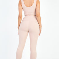 Ribbed Crop Top & Leggings Set showcasing modern fit from the back, highlighting ribbed texture and soft fabric.