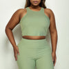 Plus Size Ribbed Cropped Tank Top And Biker Shorts Set