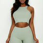 Ribbed Cropped Tank Top And Biker Shorts Set