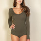 Scoop Neck Solid Long Sleeve Bodysuit