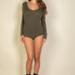 Scoop Neck Solid Long Sleeve Bodysuit