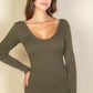 Scoop Neck Solid Long Sleeve Bodysuit