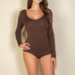 Scoop Neck Solid Long Sleeve Bodysuit