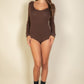 Scoop Neck Solid Long Sleeve Bodysuit