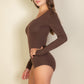 Scoop Neck Solid Long Sleeve Bodysuit