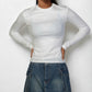 Ribbed Round Neck Long Sleeve Top