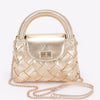 Faux Metallic Leather Braided Embossed Handle Bag