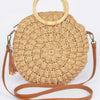 Faux Straw Round Wood Handle Bag