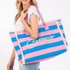 Sewn Rope Summer Letter Fringe Striped Tote Bag