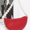 Faux Pearl Handle Half Moon Bag