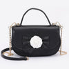 Faux Leather Flower Ribbon Top Handle Flap Bag