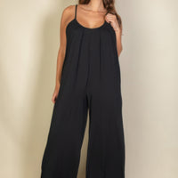 Plus Spaghetti Strap Solid Wide Jumpsuit