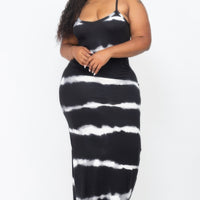 Plus Size Stripe Tie-dye Printed Maxi Dress
