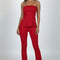 Ribbed Slit Tube Top & High-waist Flare Pants Set