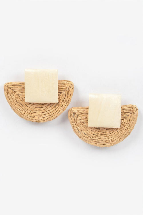 Faux Half Moon Straw Earring