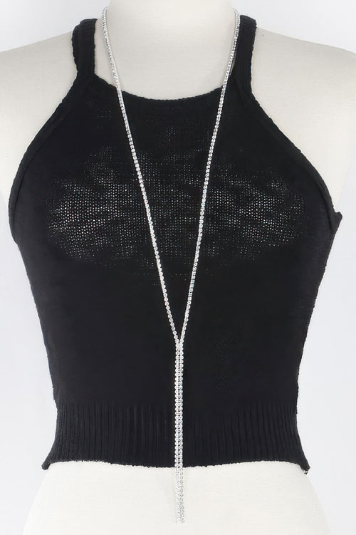 Ultra Long Rhinestone Drop Necklace