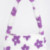Faux Wool Flower Print Shoulder Bag