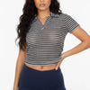 Women's Pineapple Knit Striped Polo Crop Top