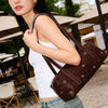 Vegan Leather Eyelet Studded Rectanglar Bag