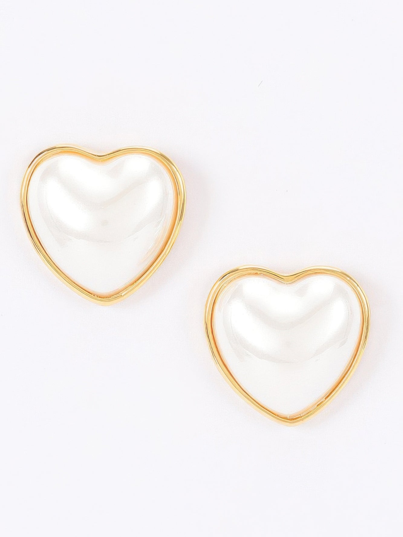 The Amour Pearl Heart Studs – gold heart pearl stud earrings, view 2