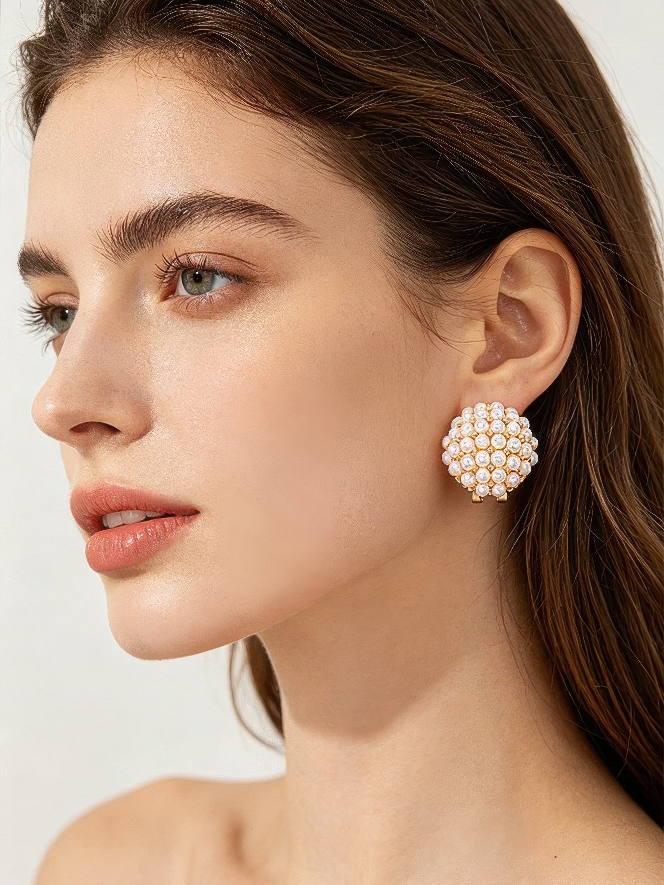 The Beatrix Pearl Clip-Ons – pearl cluster clip-on earrings in gold, no piercing needed
