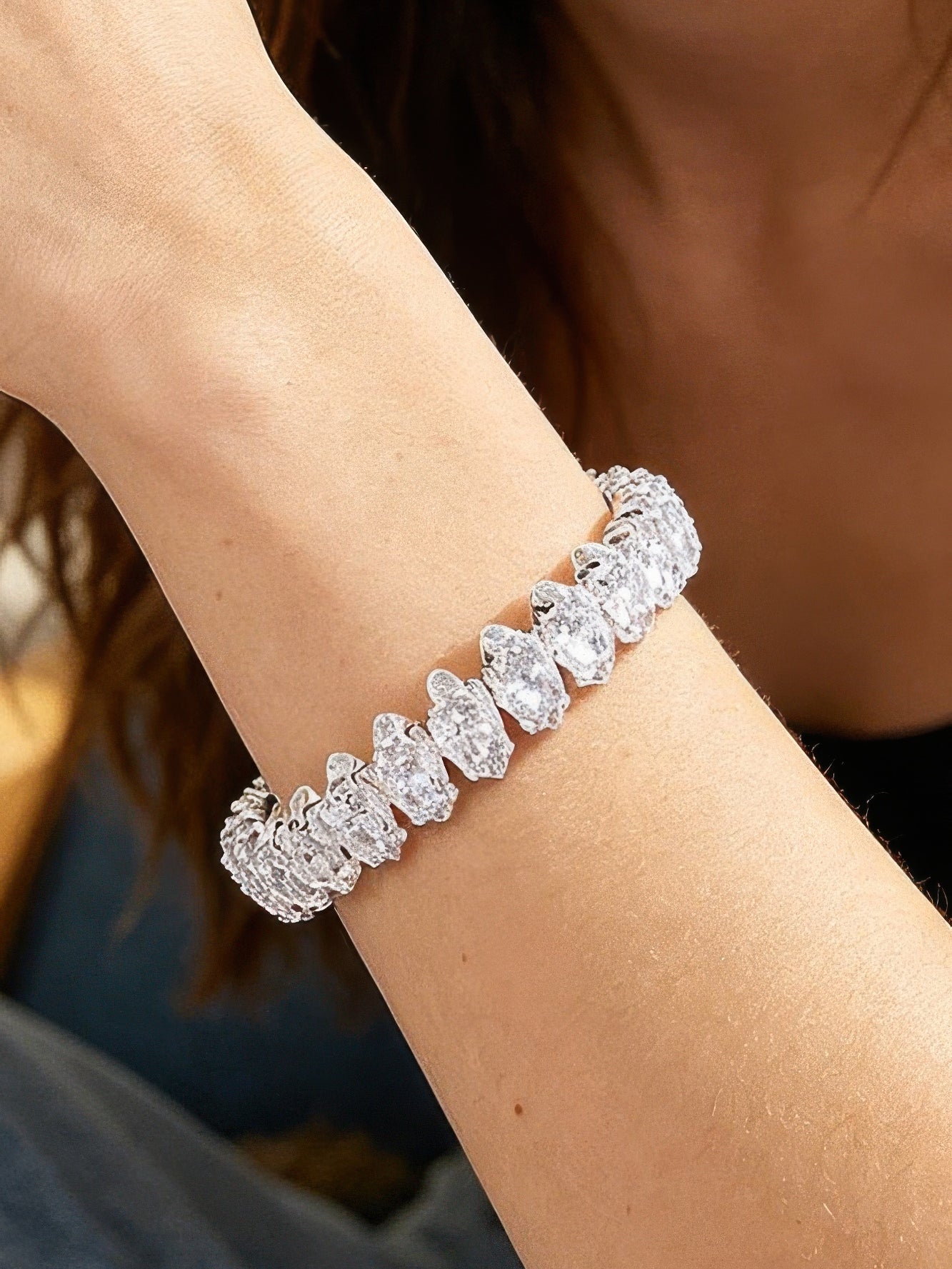 The Vega Marquise Cuff – marquise-cut cubic zirconia cuff bracelet in silver