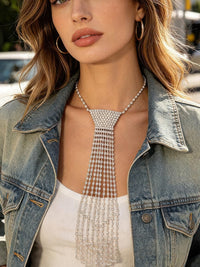 The Margaux Tie Drop Necklace – bejeweled tie drop necklace with clear stones