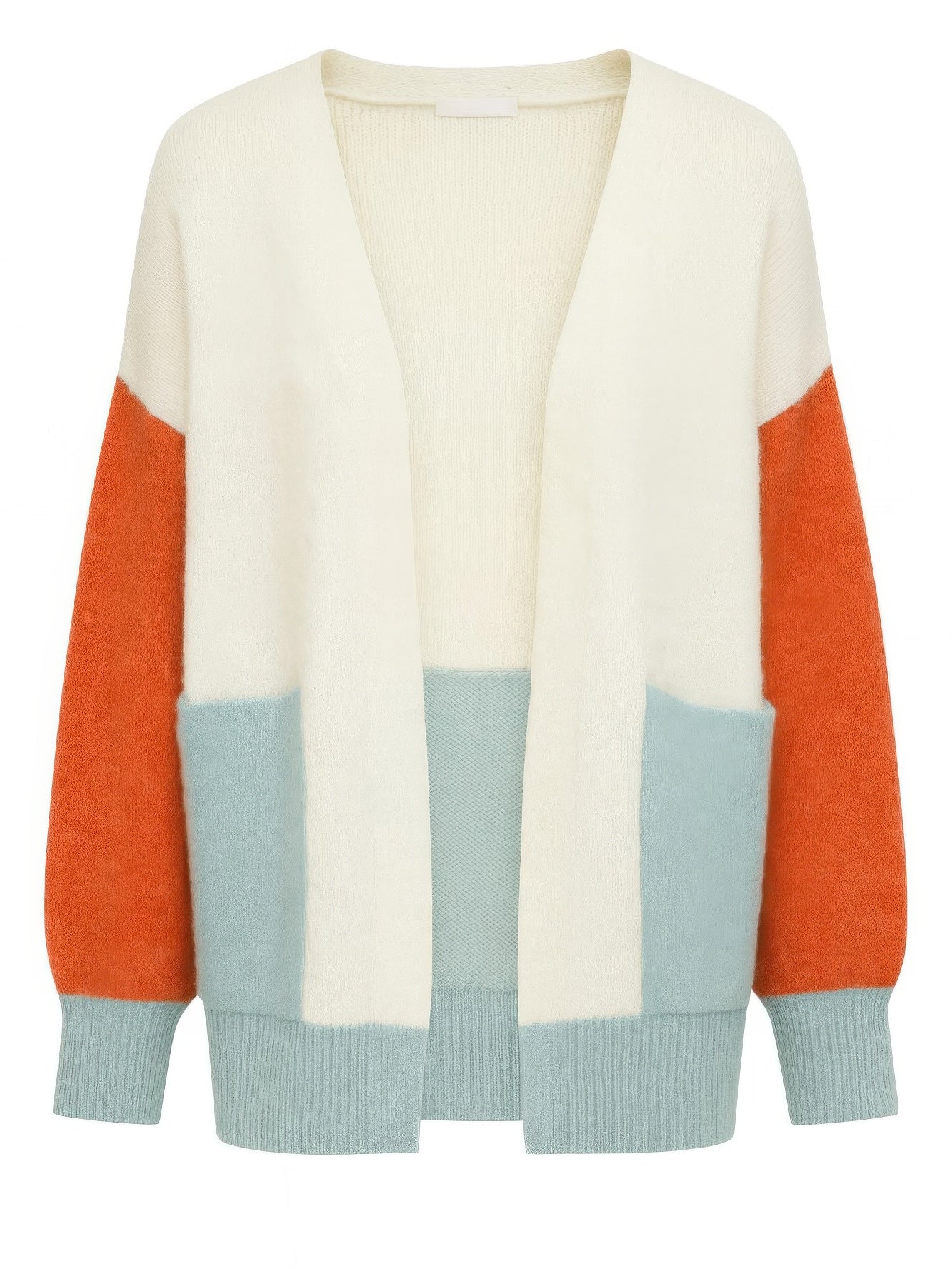 The Tilda Colorblock Open Cardigan in white, alternate view