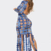 Denim Print Sexy Cut Out Maxi Dress