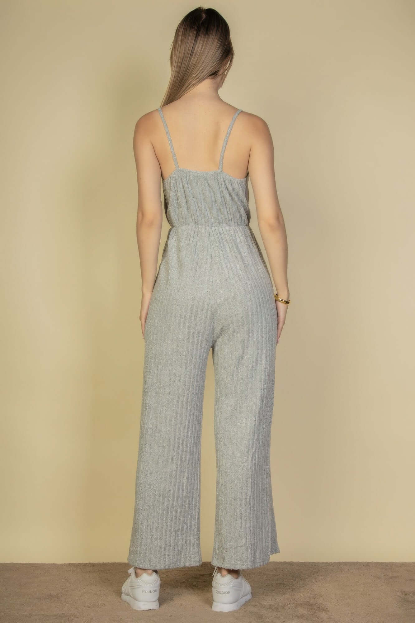 Sweater-knit Fuzzy Frenchy Tie Front Cami Jumpsuit