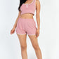 Casual French Terry Sleeveless Button Front Contrast Trim Cropped Tank Top And Shorts Set