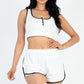 Casual French Terry Sleeveless Button Front Contrast Trim Cropped Tank Top And Shorts Set