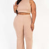 Plus Size Ribbed Mock Neck Crop Tank Top& Bootcut Pants Set