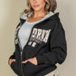 Graphic Drop Shoulder Zipper Up Hoodie