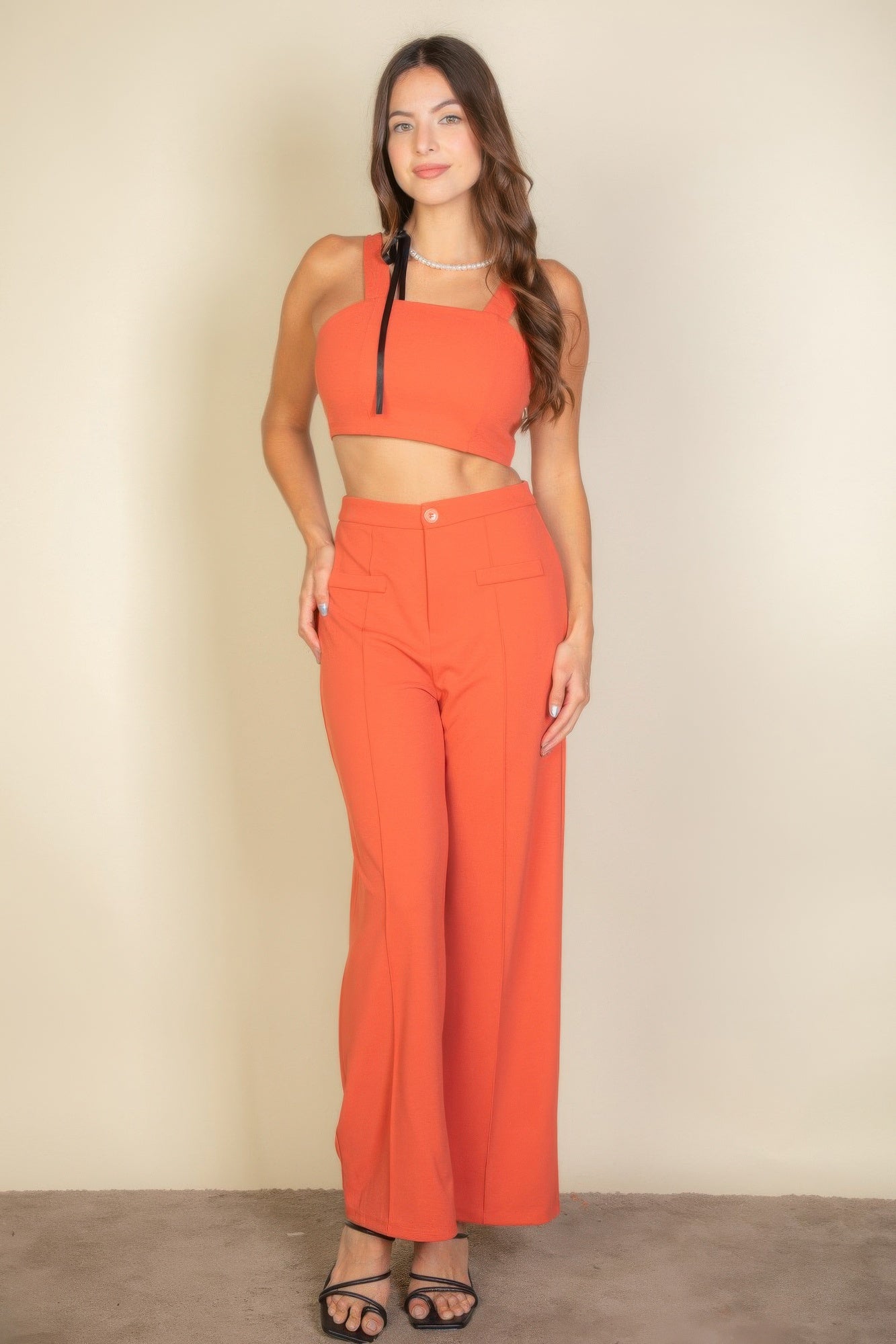 Solid Tank Top & Wide Leg Pants