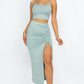 Cami Crop Top & Ruched Side Split Hem Midi Skirt Set