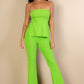 Ribbed Side Slit Bandeau Top & Flare Pants Set