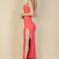 Ribbed Cut Out Front Side Slit Maxi Dress