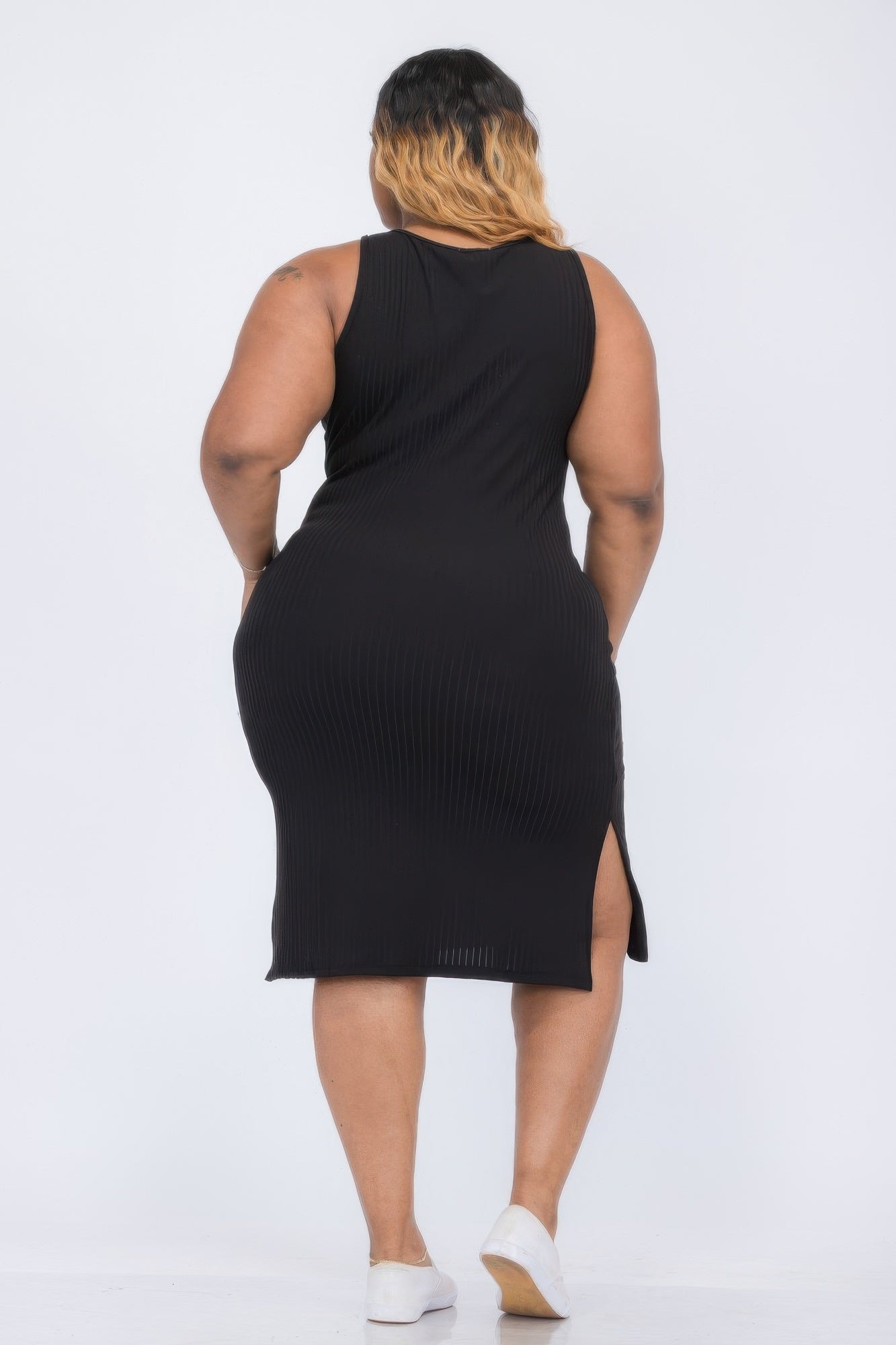 Plus Size Ribbed Side Slit Tank Midi Dress